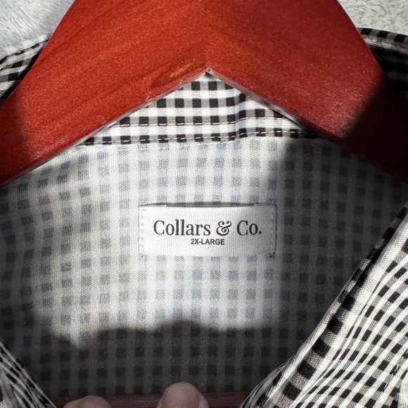 Collars & Co Polo Shirt Mens 2XL Black White Gingham Dress‎ Collar Short Sleeve - Picture 4 of 9